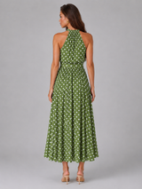 Women's Polka Dot Halter Midi Dress