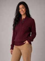 Women's Cable Knit Button Neck Sweater