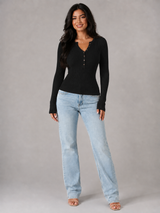 Women's Button Front Ribbed Knit Top