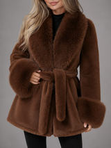 Women's Belted Faux Fur Collar Coat