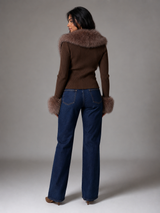 Women's Faux Fur Trim Zip Knit Cardigan