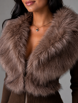 Women's Faux Fur Trim Zip Knit Cardigan