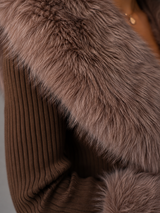 Women's Faux Fur Trim Zip Knit Cardigan