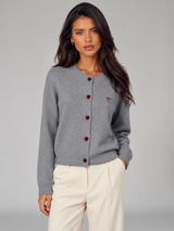Women's Heart-Button Knit Cardigan With Bow Embroidery