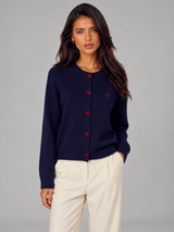 Women's Heart-Button Knit Cardigan With Bow Embroidery