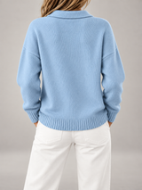 Women's Button Polo Jumper | Collared Relaxed Knit Sweater