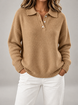 Women's Button Polo Jumper | Collared Relaxed Knit Sweater