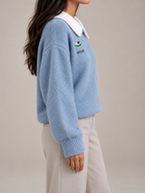 Women's Contrast Collar Jumper | Embroidered Crew Neck Knit