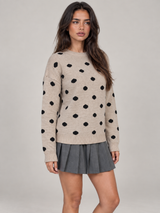 Women's Polka Dot Knit Jumper | Oversized Crew Neck Sweater