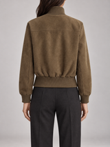 Women's Suede Bomber Jacket | Stand Collar Zip Up Coat