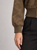 Women's Suede Bomber Jacket | Stand Collar Zip Up Coat