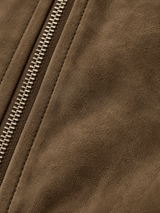Women's Suede Bomber Jacket | Stand Collar Zip Up Coat