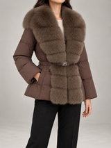 Women's Fur Collar Belted Puffer Coat | Quilted Winter Jacket