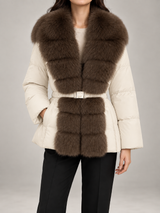 Women's Fur Collar Belted Puffer Coat | Quilted Winter Jacket