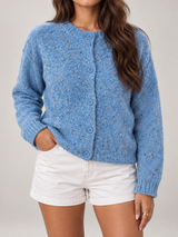Women's Speckled Knit Cardigan | Round Neck Button Front