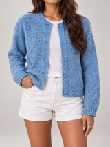 Women's Speckled Knit Cardigan | Round Neck Button Front