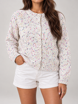 Women's Speckled Knit Cardigan | Round Neck Button Front