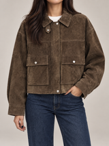 Women's Suede Trucker Jacket | Oversized Button Front Coat