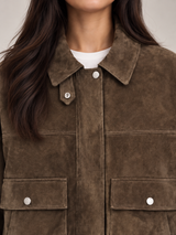 Women's Suede Trucker Jacket | Oversized Button Front Coat