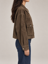 Women's Suede Trucker Jacket | Oversized Button Front Coat