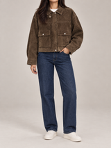 Women's Suede Trucker Jacket | Oversized Button Front Coat