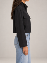 Women's Cropped Utility Jacket | Stand Collar Patch Pocket Coat