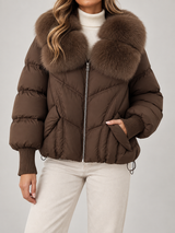 Women's Fur Collar Puffer Jacket | Quilted Short Winter Coat