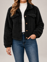 Women's Ribbed Teddy Jacket | Button Front Fleece Trucker Coat