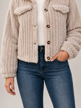 Women's Ribbed Teddy Jacket | Button Front Fleece Trucker Coat