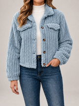 Women's Ribbed Teddy Jacket | Button Front Fleece Trucker Coat