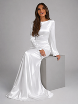 Women's Satin-Feel Long Sleeve Maxi Dress