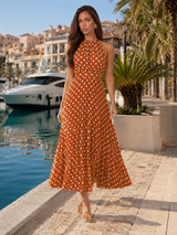 Women's Polka Dot Halter Midi Dress