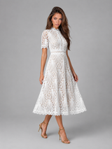 Women's Lace High Neck A Line Midi Dress