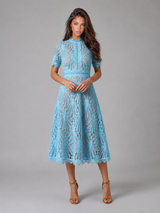 Women's Lace High Neck A Line Midi Dress