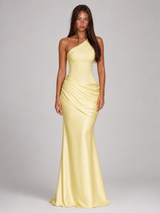 Women's One Shoulder Draped Satin Maxi Dress