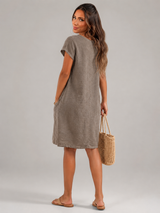 Women's Linen Short Sleeve Midi Dress