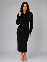 Women's Knitted Polo Midi Dress
