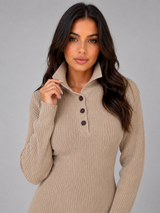 Women's Knitted Polo Midi Dress