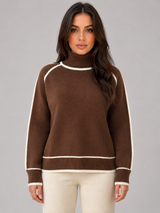 Women's Contrast-Trim Roll Neck Jumper