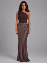 Women's One Shoulder Satin-Feel Maxi Dress