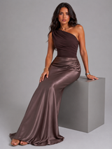 Women's One Shoulder Satin-Feel Maxi Dress