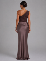 Women's One Shoulder Satin-Feel Maxi Dress