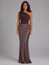 Women's One Shoulder Satin-Feel Maxi Dress