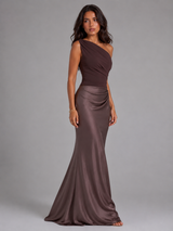 Women's One Shoulder Satin-Feel Maxi Dress