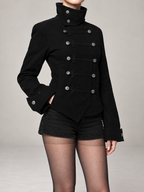 Women's Military Jacket | Stand Collar, Frog Buttons