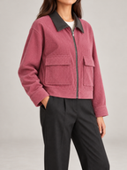 Women's Cropped Corduroy Jacket | Faux Leather Collar