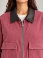 Women's Cropped Corduroy Jacket | Faux Leather Collar