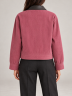 Women's Cropped Corduroy Jacket | Faux Leather Collar