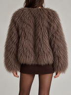 Women's Shaggy Faux Fur Jacket | Cropped, Collarless