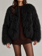 Women's Shaggy Faux Fur Jacket | Cropped, Collarless